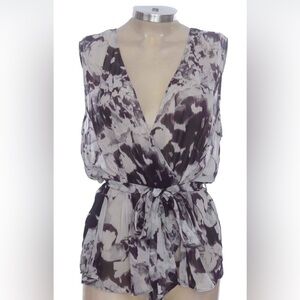 Banana Republic Abstract Floral Print Tie Waist Blouse - Size Large